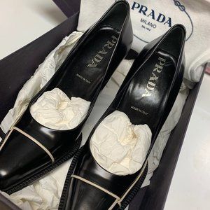 Prada 4 inch heels w/ white stripes